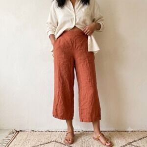 Javier Simorra Womens Pants 4 Terracotta Linen Cropped Side Zip Lagenlook Rust
